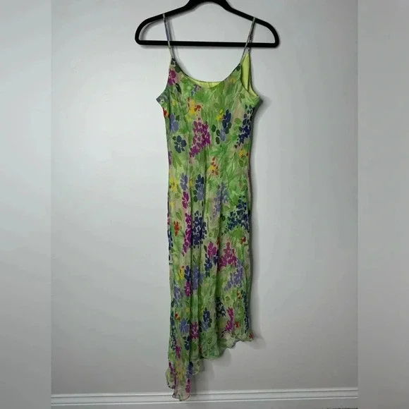 Vintage Green Floral Midi Slip Dress with Purple & Blue Accents - Picture 7 of 10